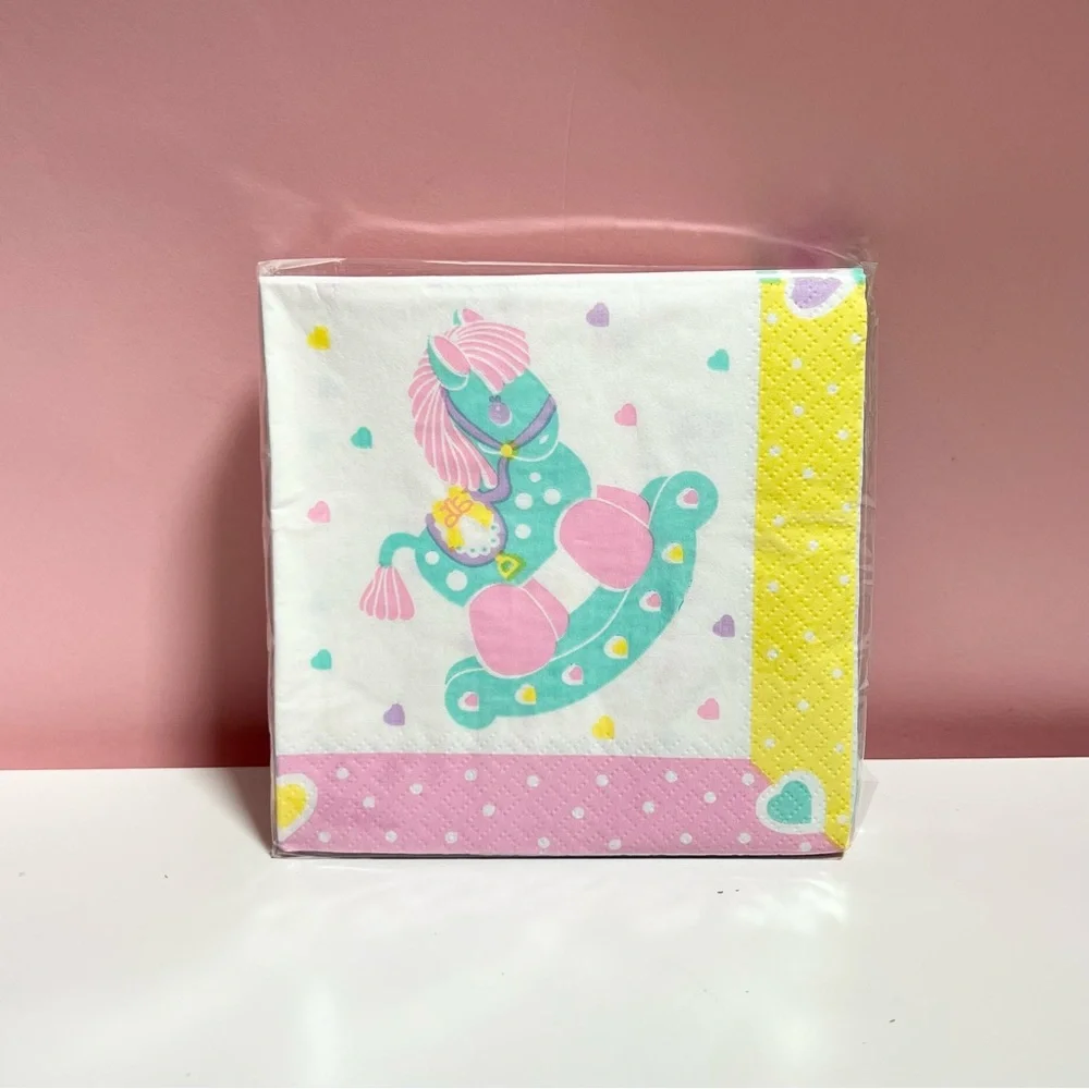 Vintage 80s 90s pastel baby rocking horse party napkins